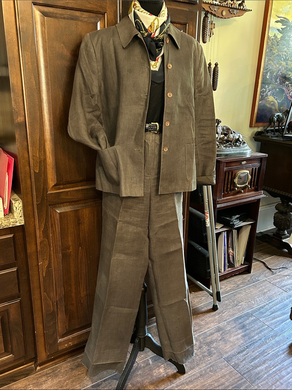 1990’s Blushe Sz 14/16 Olive 100% Linen Suit - Speigel